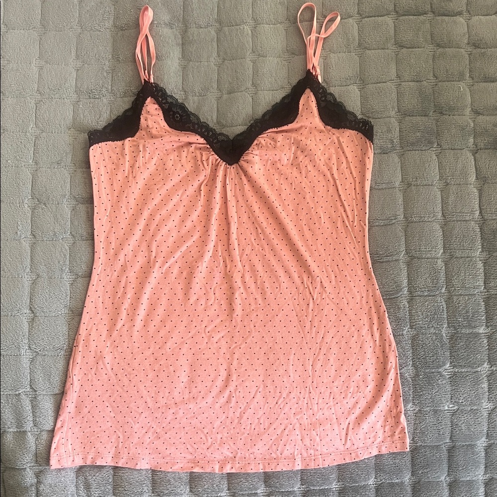Express Pink Polka Dot Lace Cami Tank